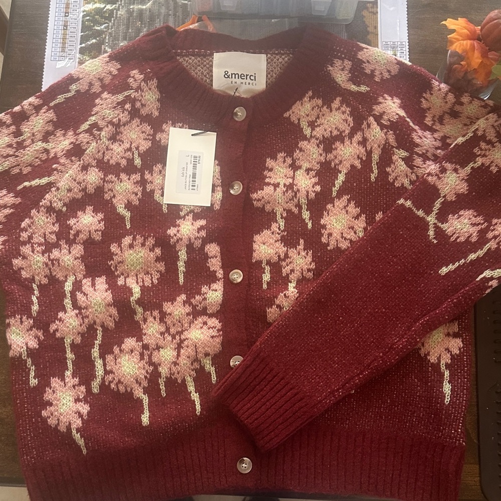 Women's Floral Burgundy Sweater